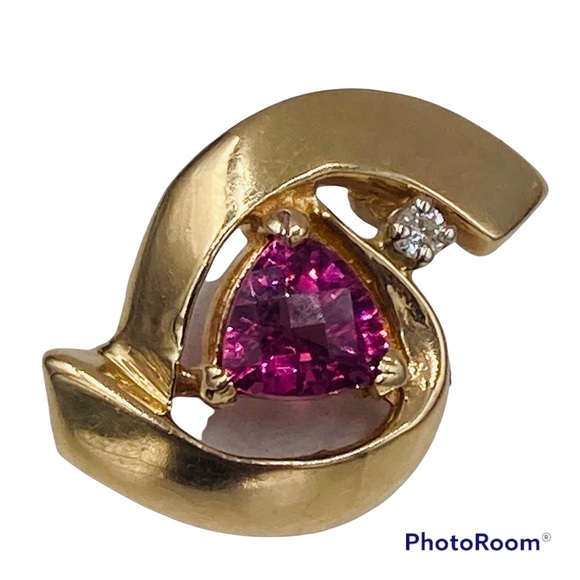 Vintage 14k Yellow Gold Rhodolite Garnet Diamond Pendant - Picture 4 of 10